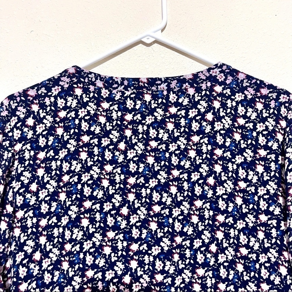 J. Jill Blue Floral slouchy Crinkle Rayon V-Neck Ruffle Hem Midi Dress Womens M - Picture 10 of 12